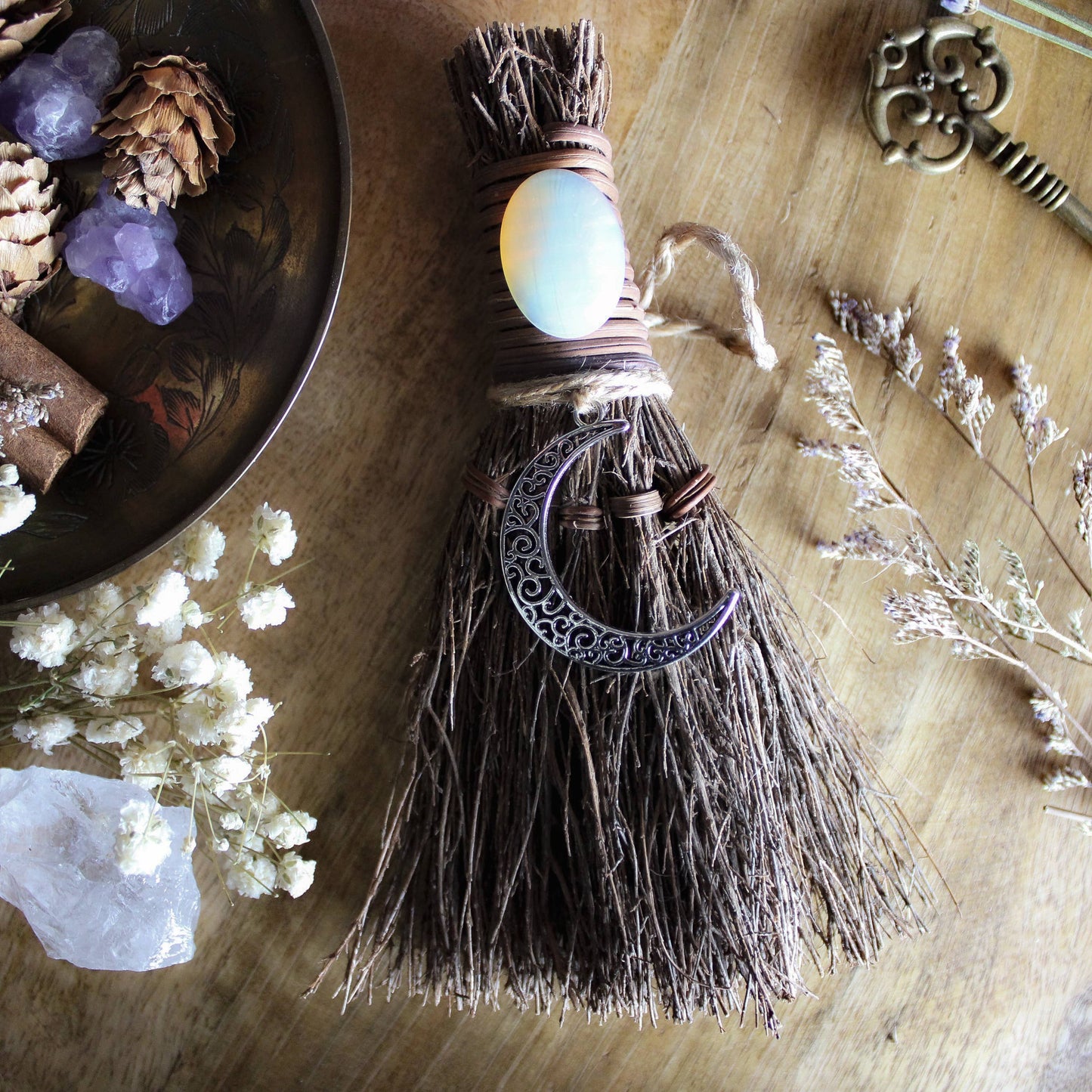 Opalite Cinnamon Crescent Moon Witch's Broom