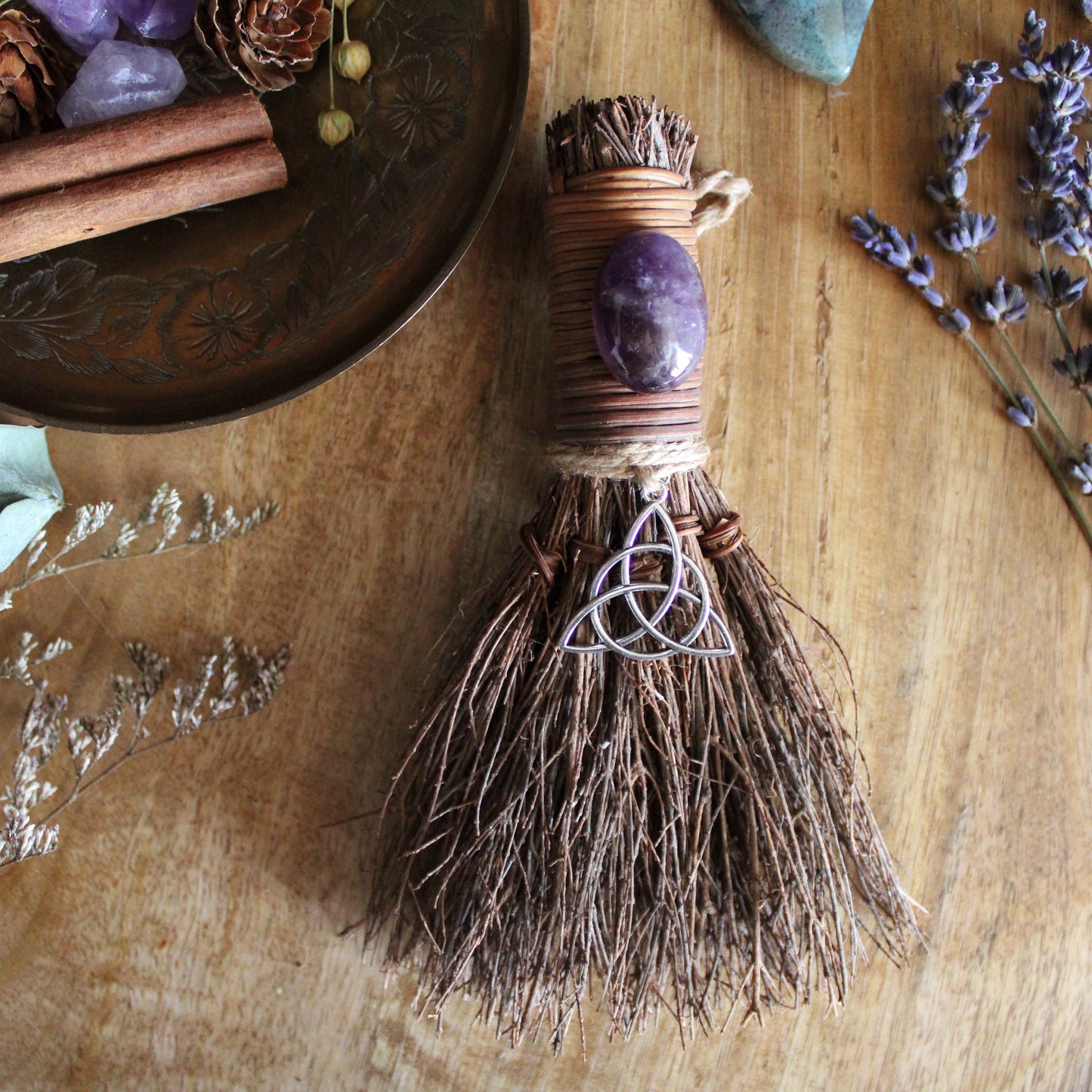 Triquetra Witch's Broom, Witchy Altar Crystal Besom