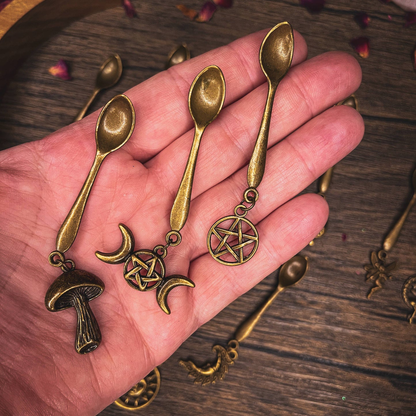 Witchy Charm Spoons, Bronze Witch Spoons, Herb Spoons