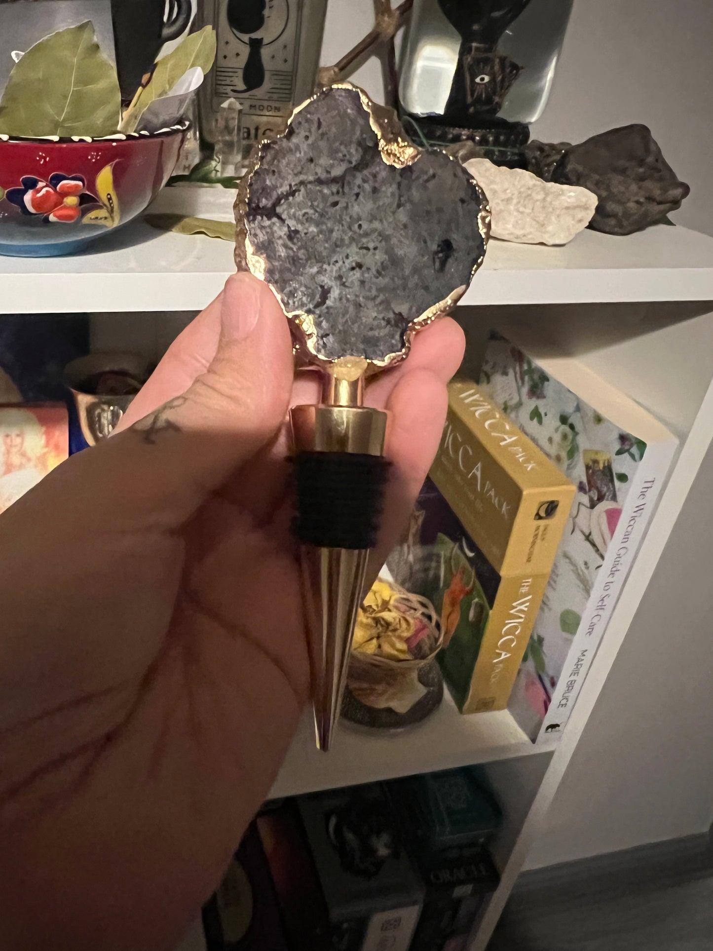 Black Drusy Quartz Geode Gemstone & Gold Bottle Stoppers - Imperfect stock