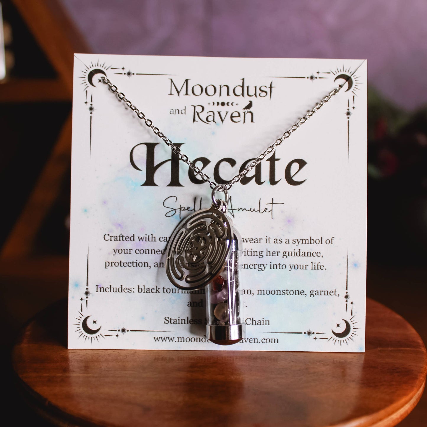 Hecate Spell Jar Amulet Necklace, Witchy Crystal Jewelry