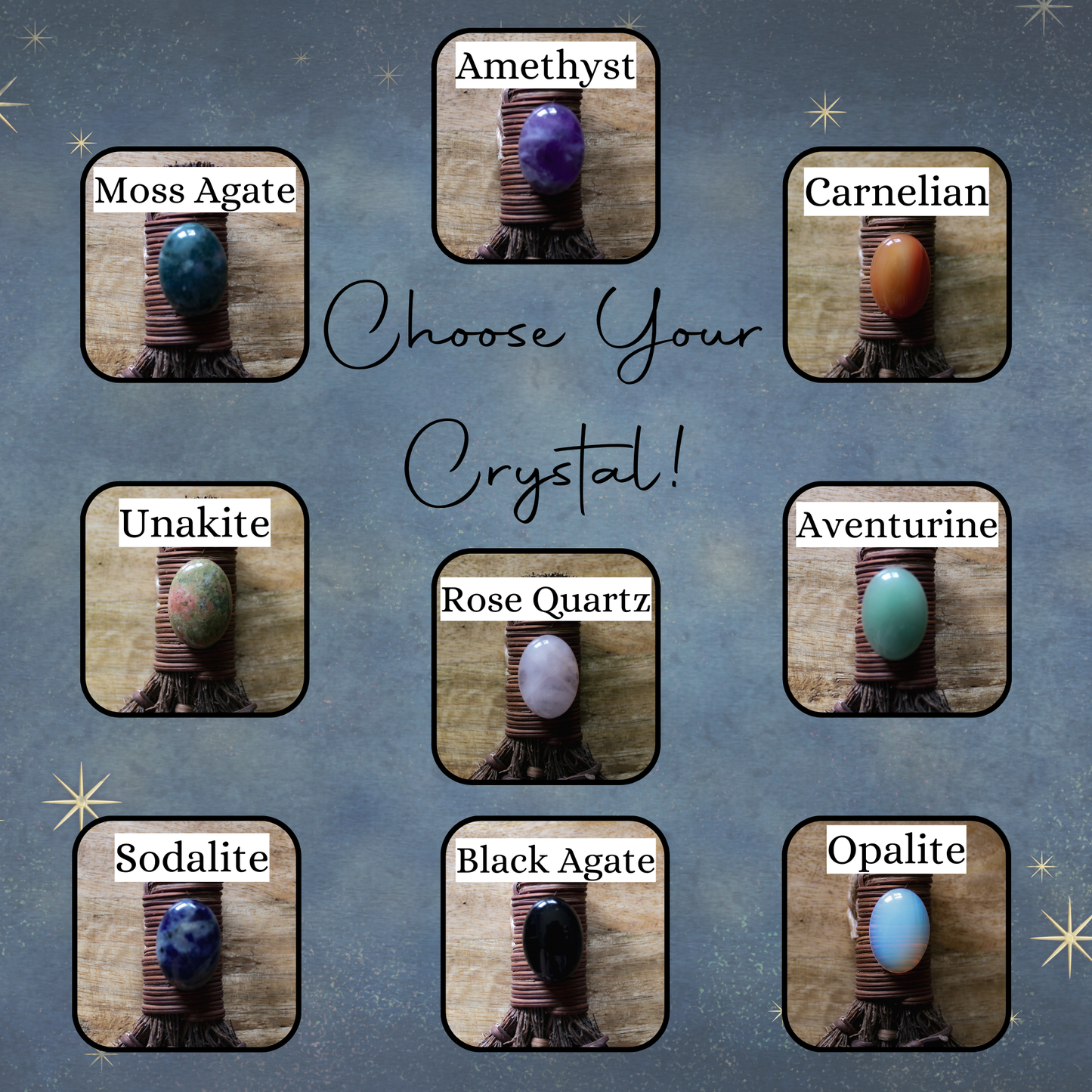 Opalite Cinnamon Crescent Moon Witch's Broom