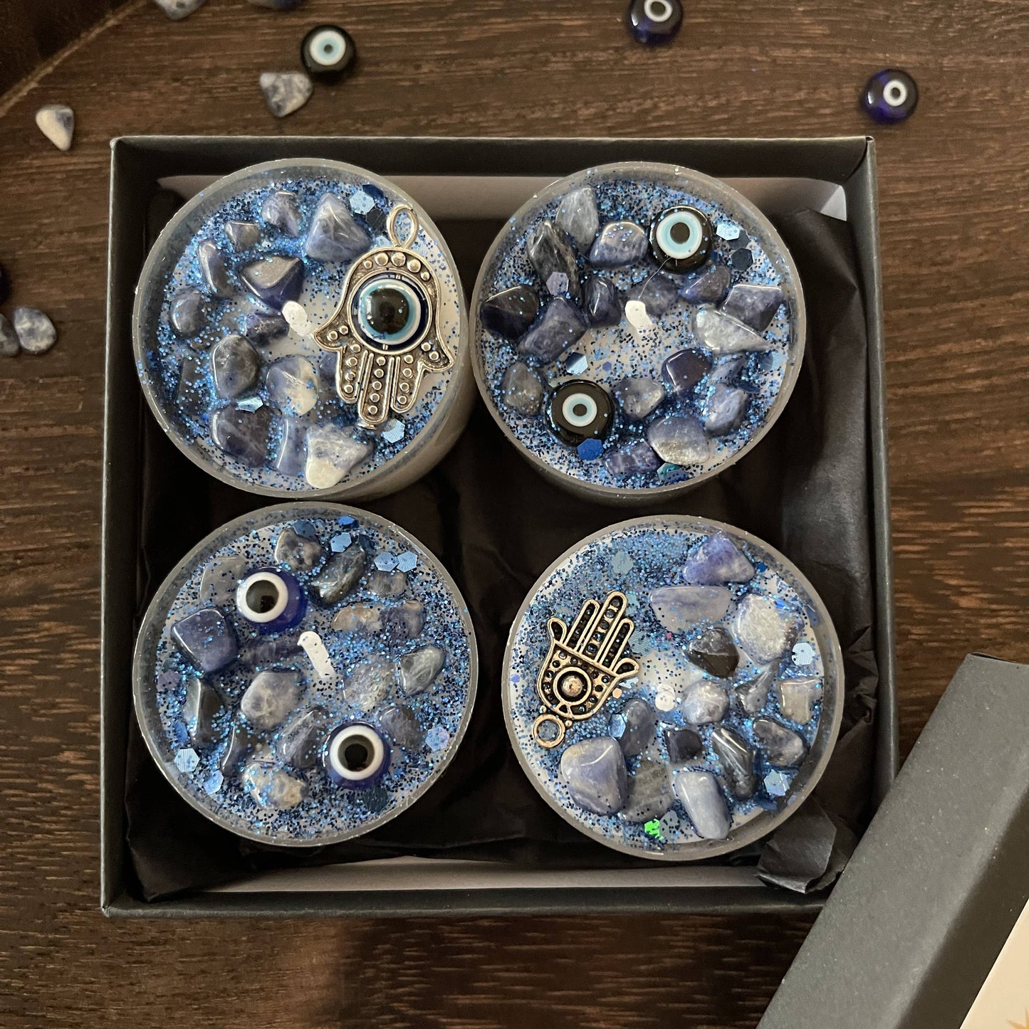 Evil Eye Tealight Crystal Candles, Ritual Candles