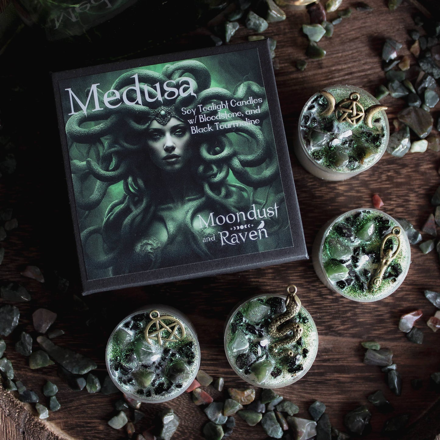 Medusa Tealight Crystal Candles, Ritual Candles