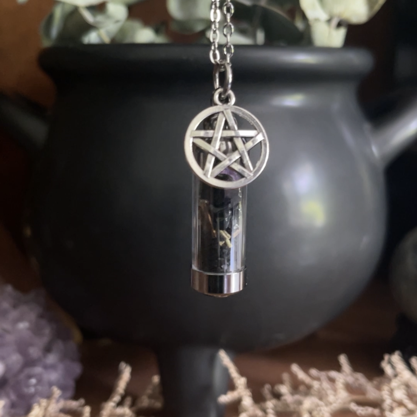 Protection Spell Jar Amulet Necklace,Witchy Crystal Jewelry