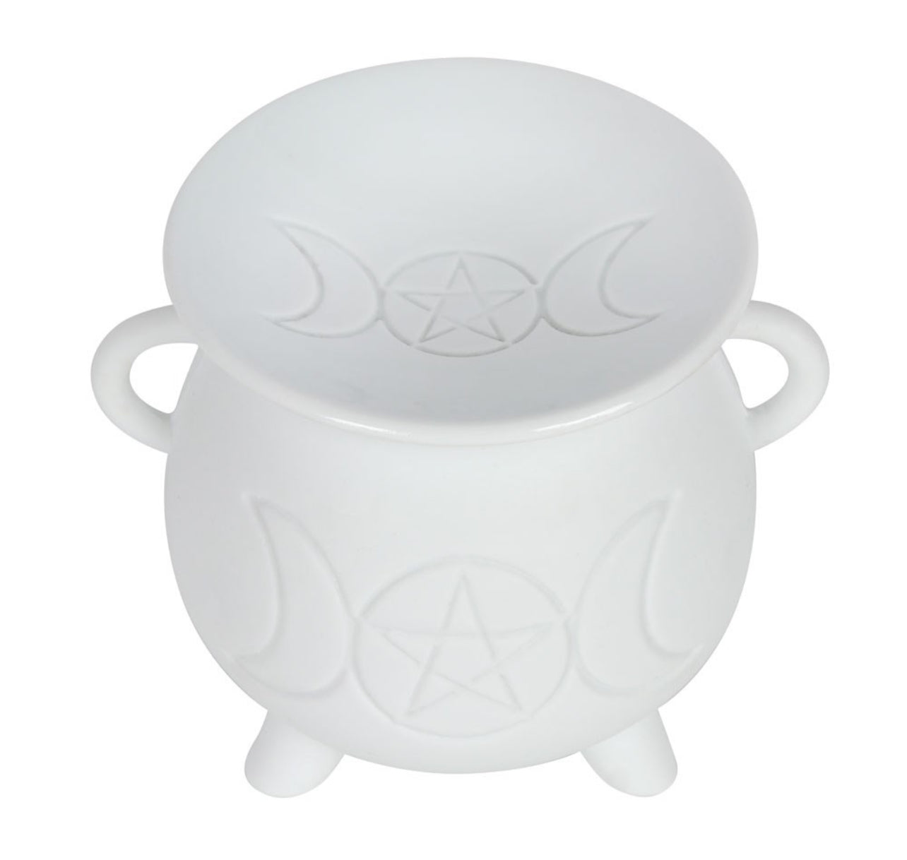 White Triple Moon Cauldron Oil Burner