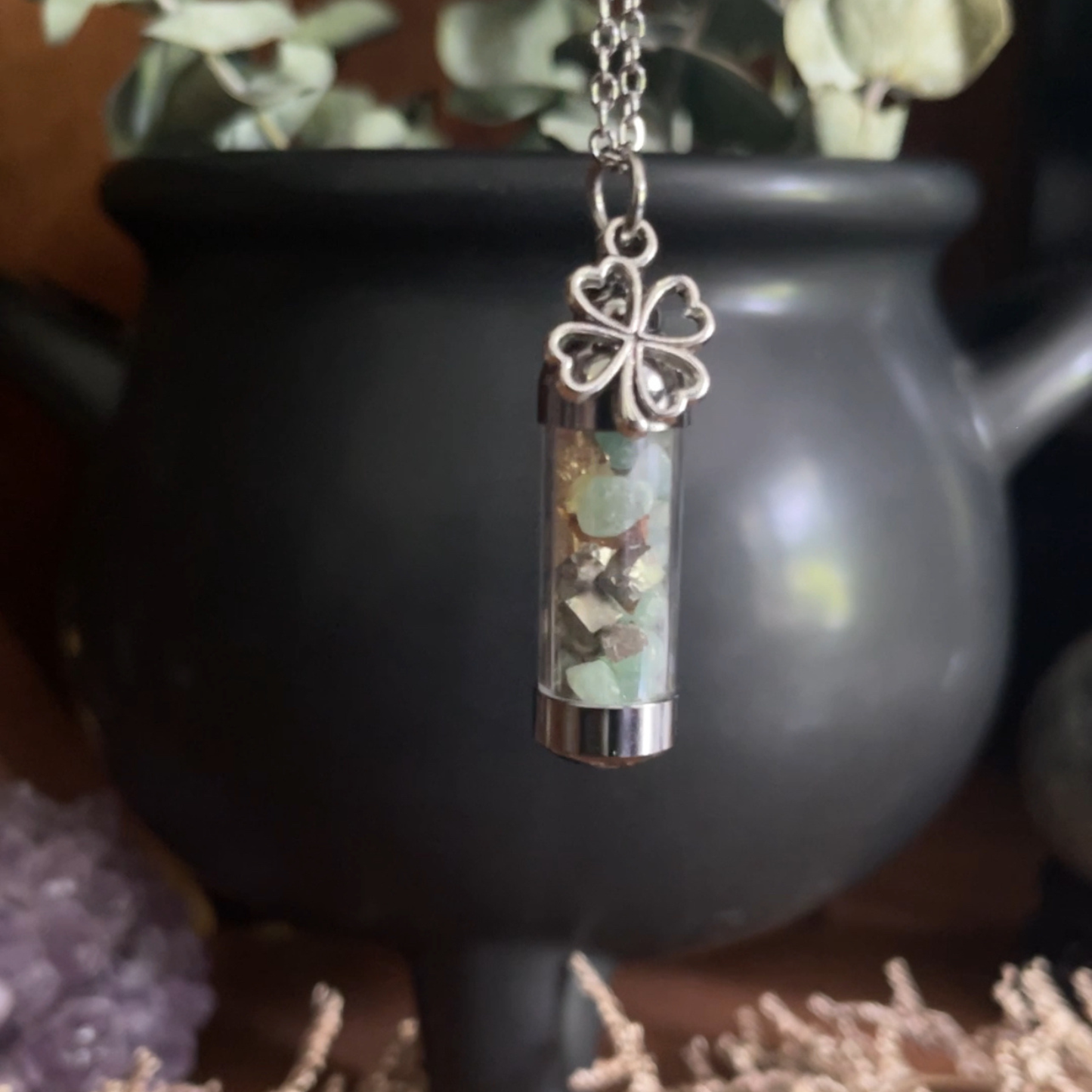 Abundance Spell Jar Amulet Necklace, Witchy Crystal Jewelry