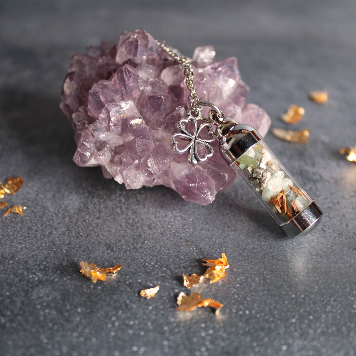 Abundance Spell Jar Amulet Necklace, Witchy Crystal Jewelry