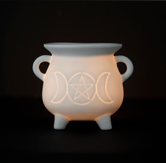 White Triple Moon Cauldron Oil Burner