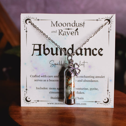 Abundance Spell Jar Amulet Necklace, Witchy Crystal Jewelry