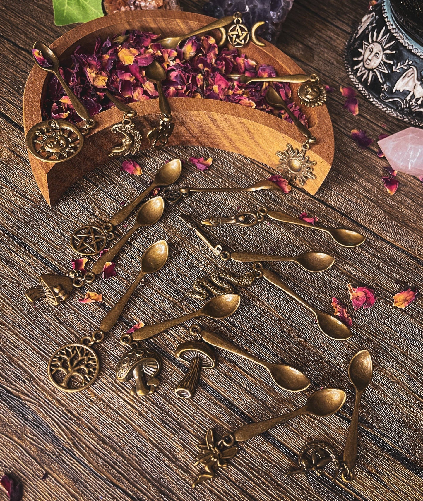 Witchy Charm Spoons, Bronze Witch Spoons, Herb Spoons