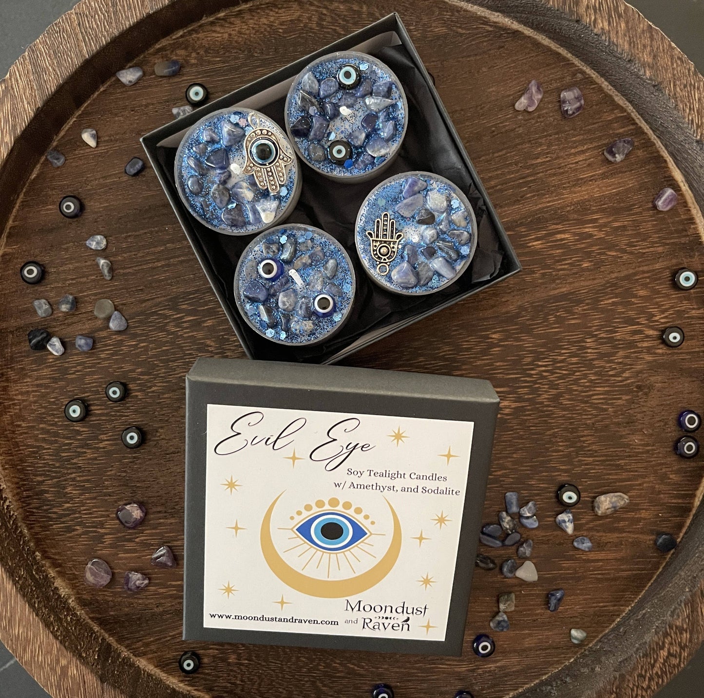 Evil Eye Tealight Crystal Candles, Ritual Candles