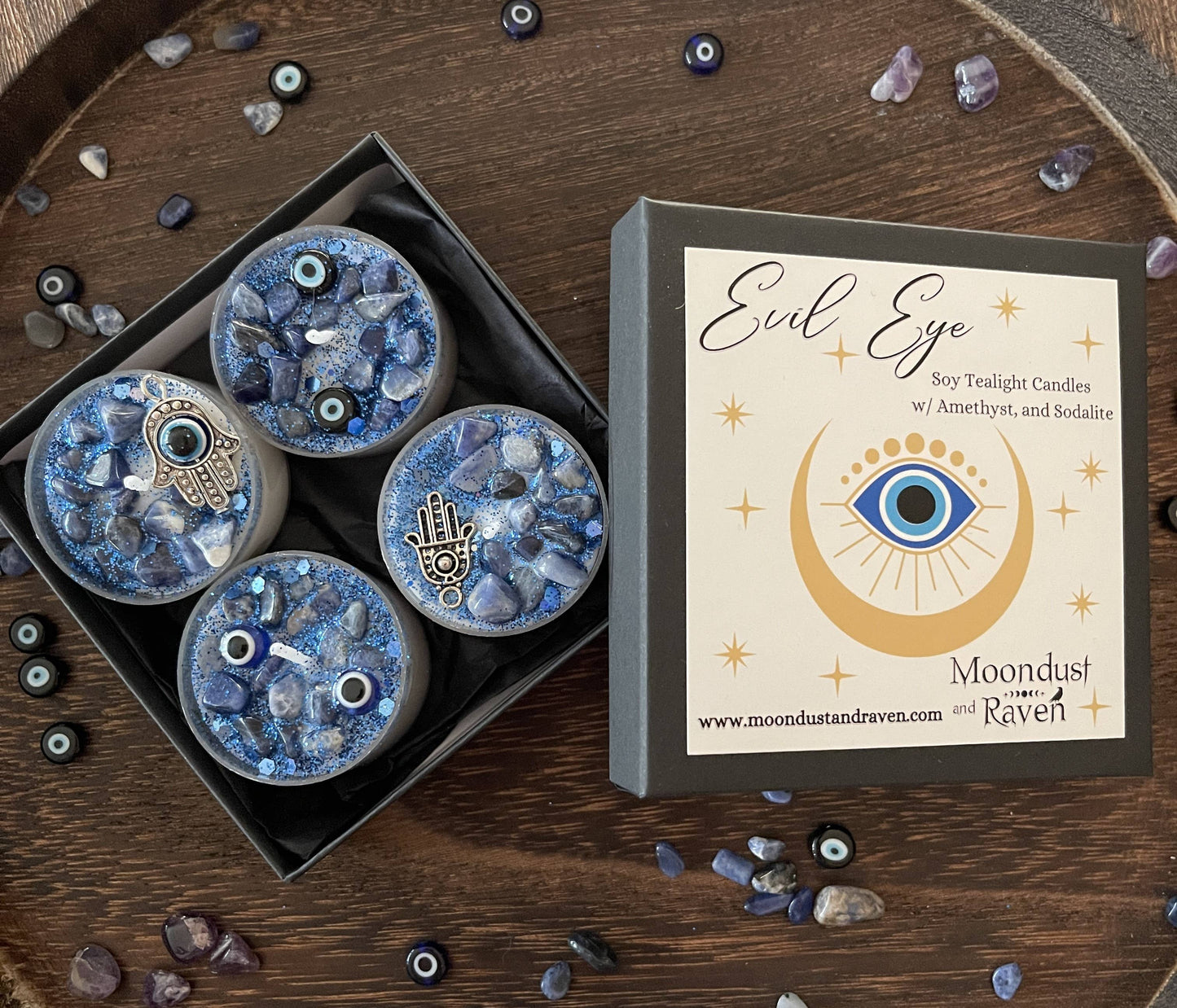 Evil Eye Tealight Crystal Candles, Ritual Candles