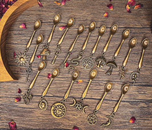 Witchy Charm Spoons, Bronze Witch Spoons, Herb Spoons