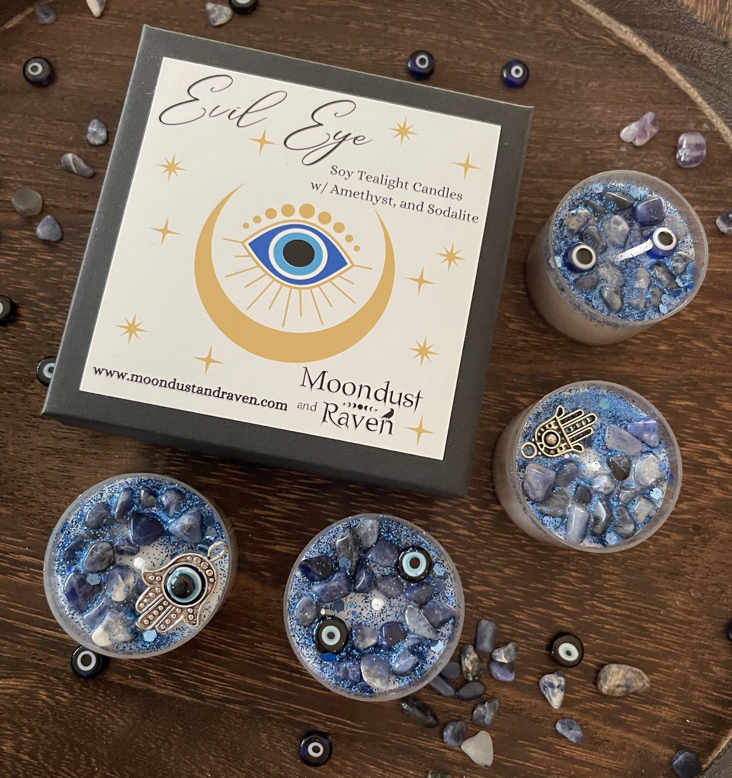 Evil Eye Tealight Crystal Candles, Ritual Candles