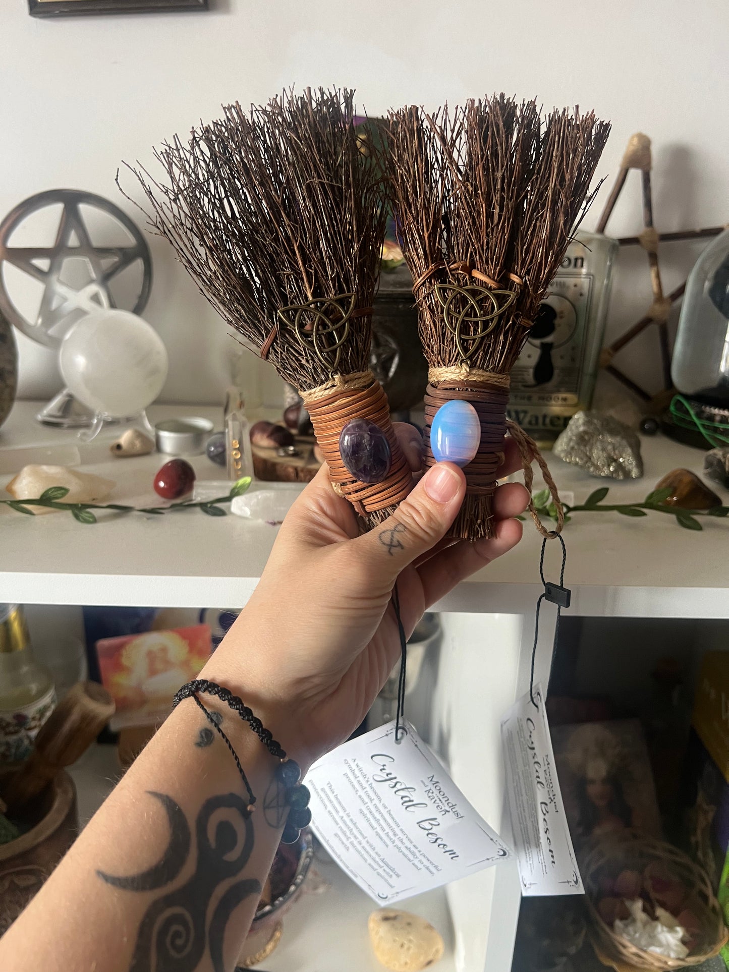 Triquetra Witch's Broom, Witchy Altar Crystal Besom