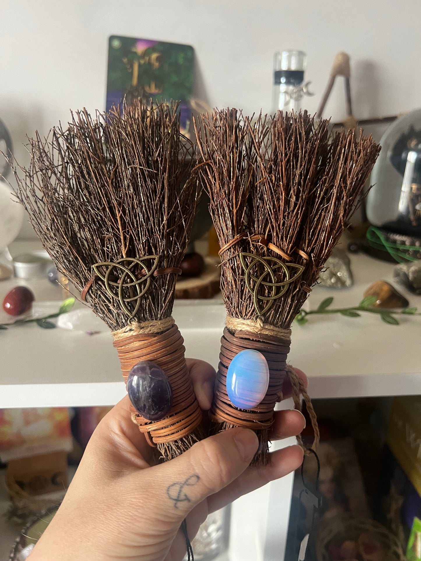 Triquetra Witch's Broom, Witchy Altar Crystal Besom