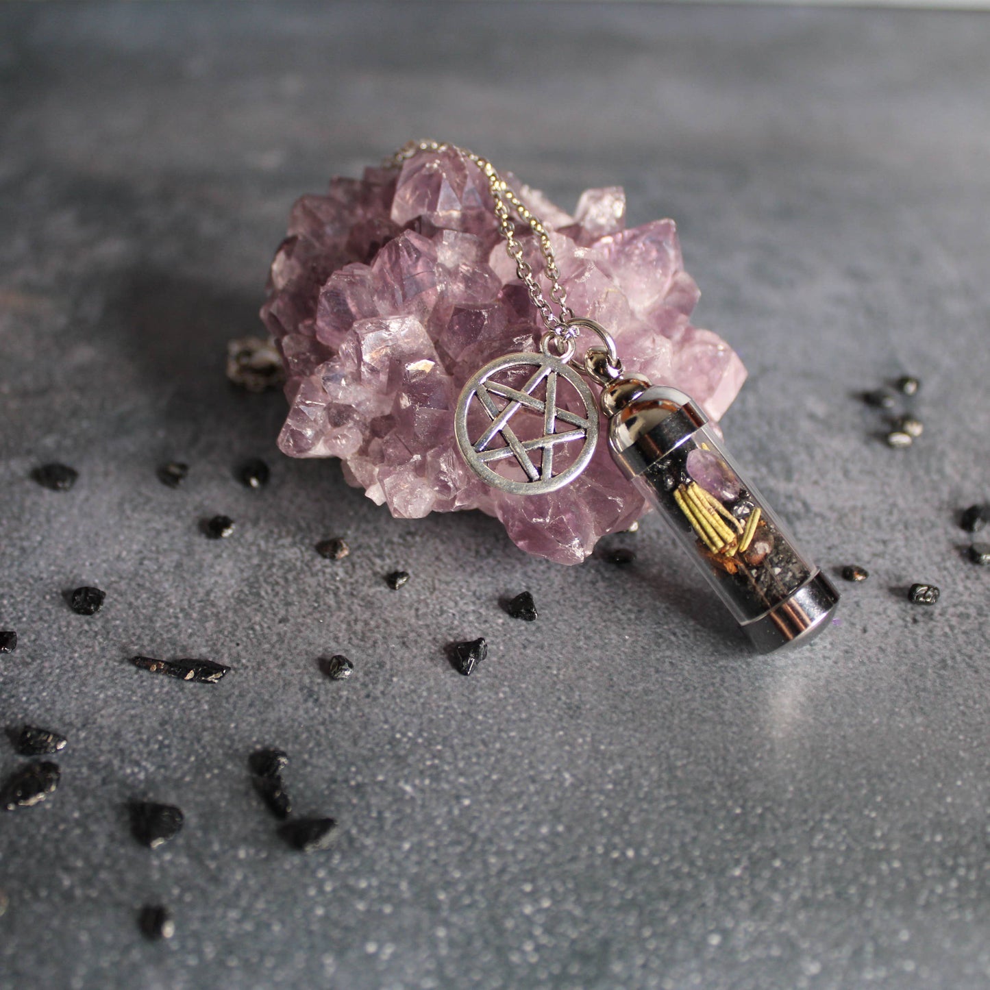 Protection Spell Jar Amulet Necklace,Witchy Crystal Jewelry