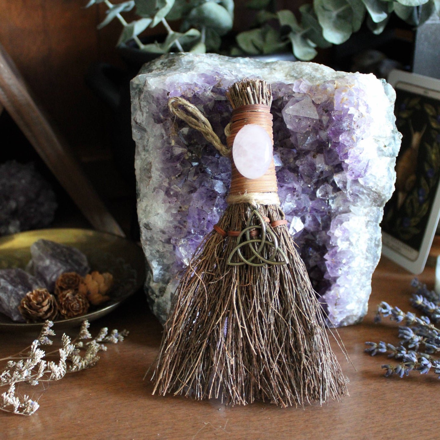 Triquetra Witch's Broom, Witchy Altar Crystal Besom