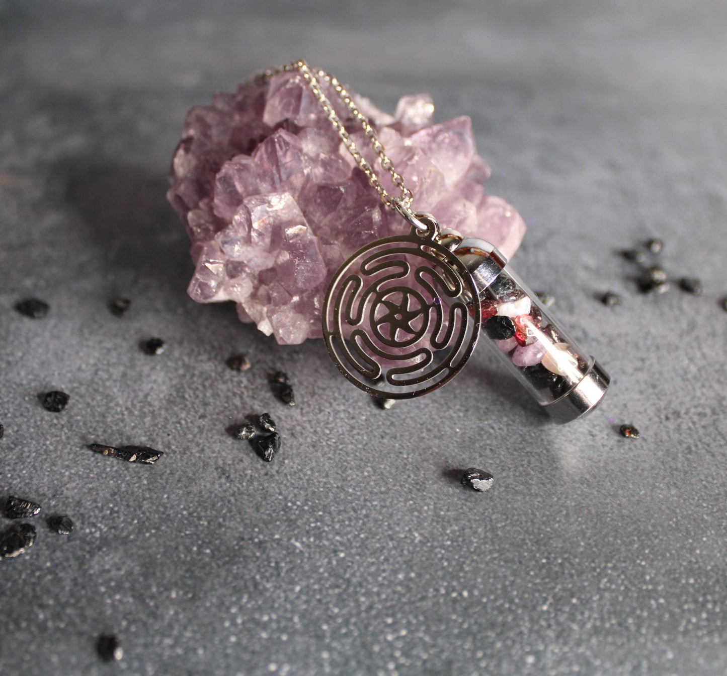 Hecate Spell Jar Amulet Necklace, Witchy Crystal Jewelry