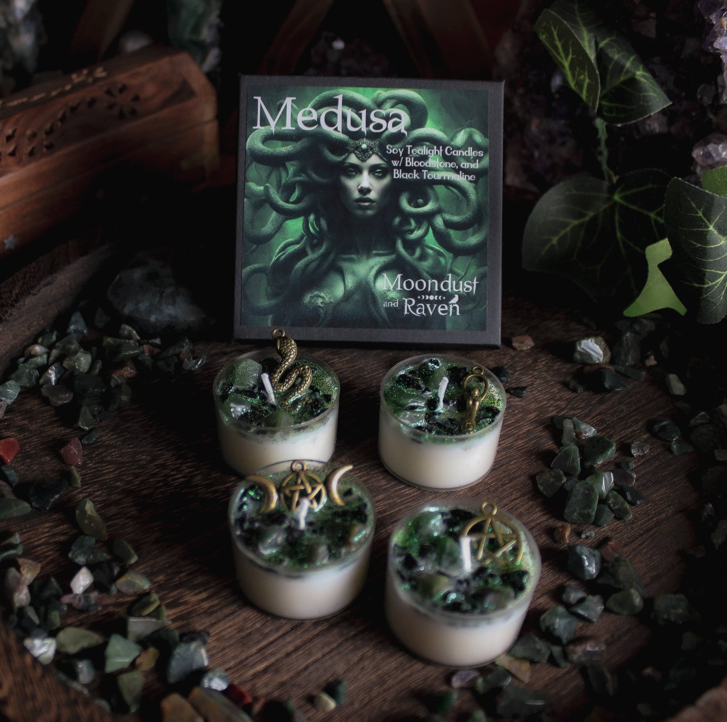 Medusa Tealight Crystal Candles, Ritual Candles