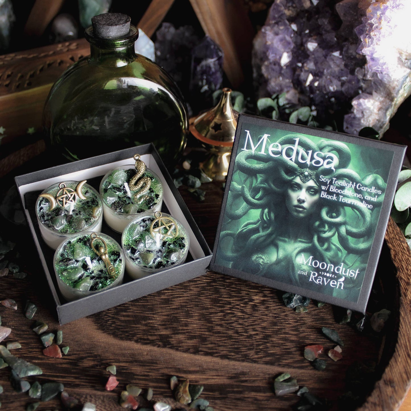 Medusa Tealight Crystal Candles, Ritual Candles