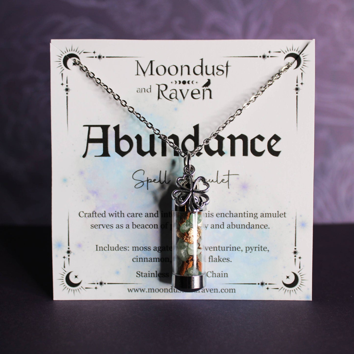 Abundance Spell Jar Amulet Necklace, Witchy Crystal Jewelry