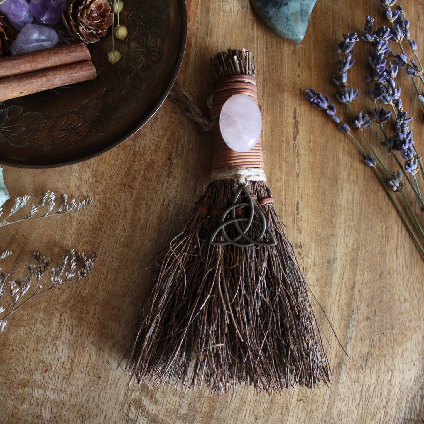 Triquetra Witch's Broom, Witchy Altar Crystal Besom