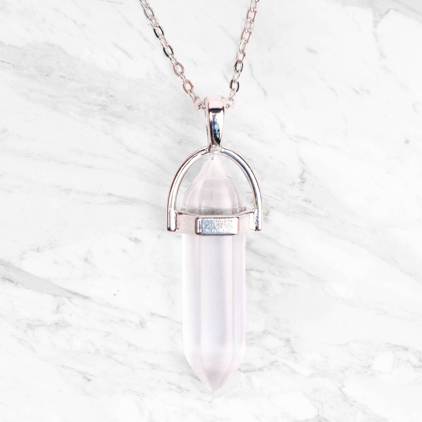 Silver Plated Necklace - Clear Quartz Pendant