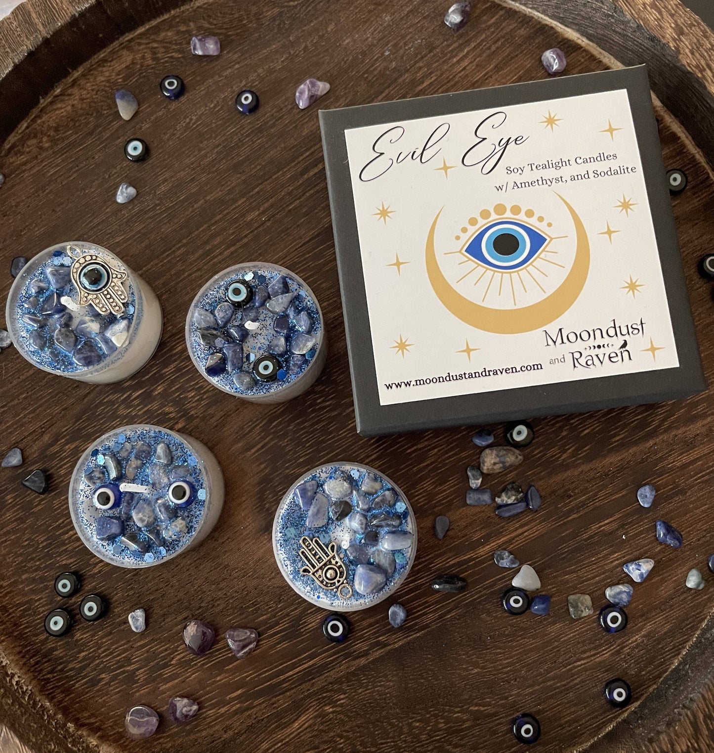 Evil Eye Tealight Crystal Candles, Ritual Candles